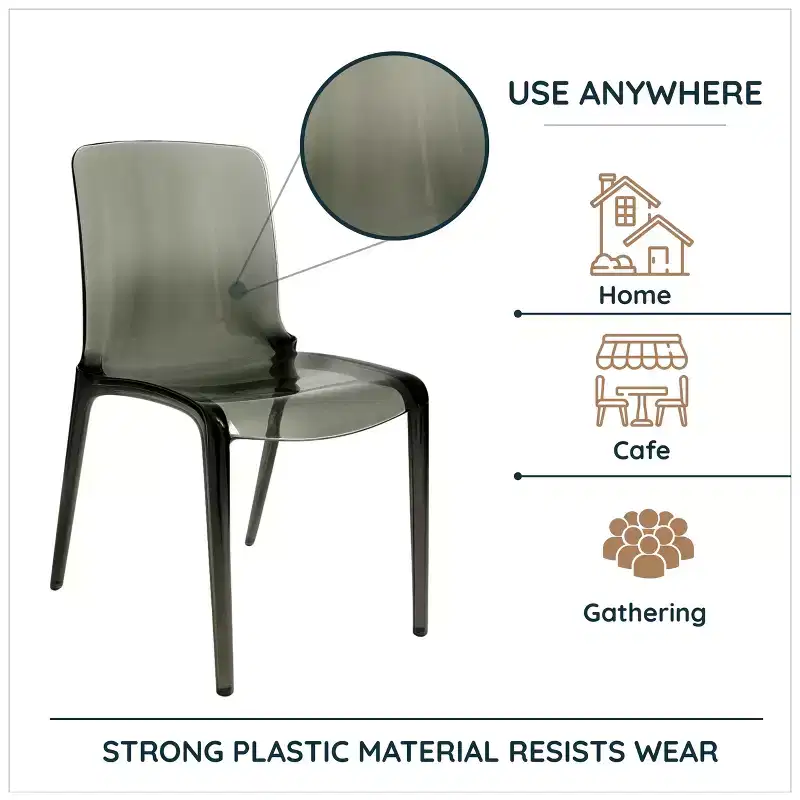 LeisureMod Murray Mid-Century Modern Dining Chair - Waterfall Edge Design Acrylic, Ergonomic and Stackable, Set of 4