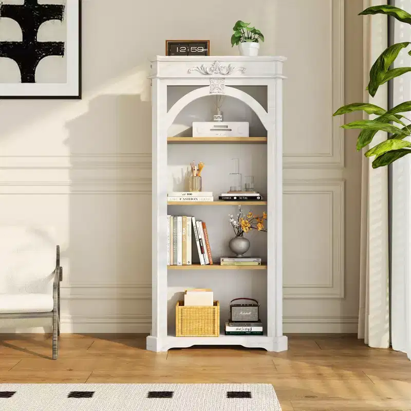 Modern Arched Display Cabinet, Storage Cabinet with 4 Shelves, Freestanding Storage Cabinet for Living Room, Hallway and Office, White