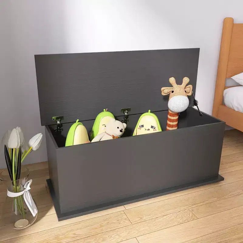 Lift Top Storage Chest Trunk Wood Box Retro Toy Box Organizer With Safety Hinge For Entryway Bench Organizer Home Furniture Black