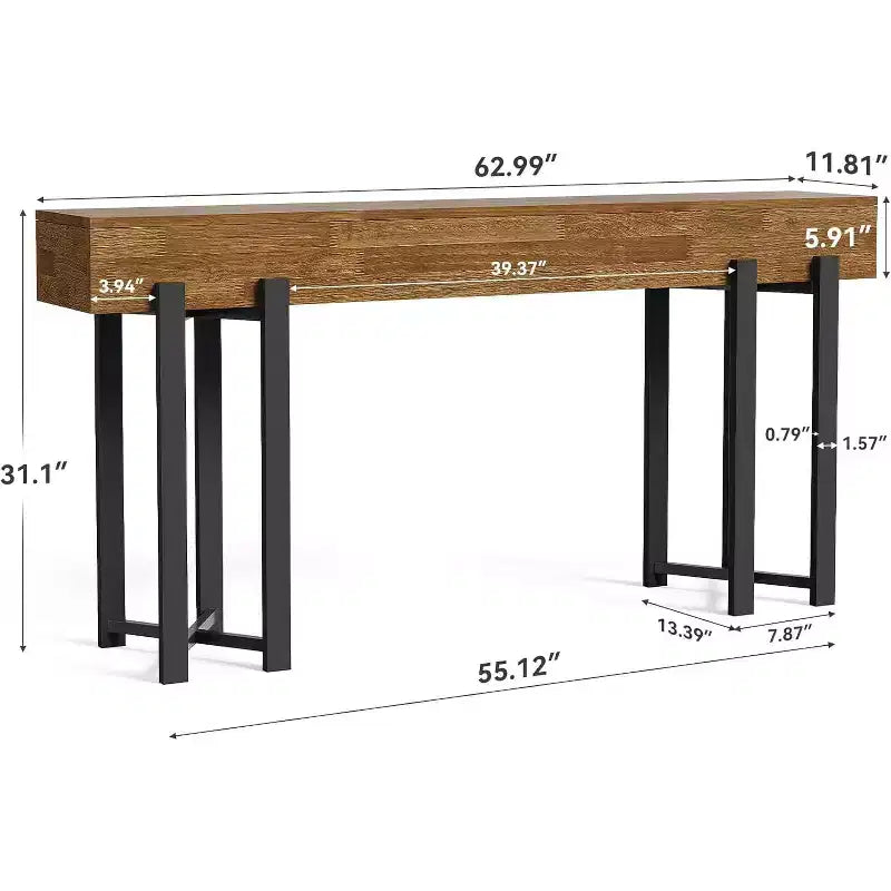 Lantine 63Console Table for Entryway, Farmhouse Behind Couch Table, Sofa Table with Black Metal Frame for Living Room, Oak