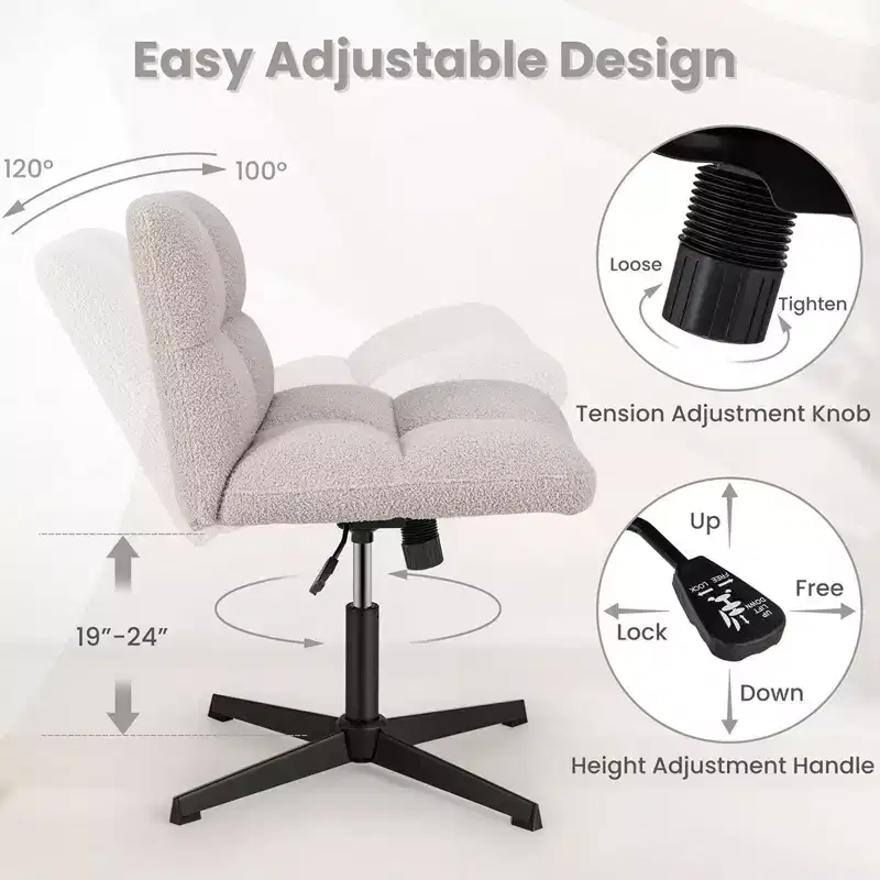 Costway Armless Office Desk Chair Modern Swivel Vanity Chair with Adjustable Height Grey/Brown/Beige