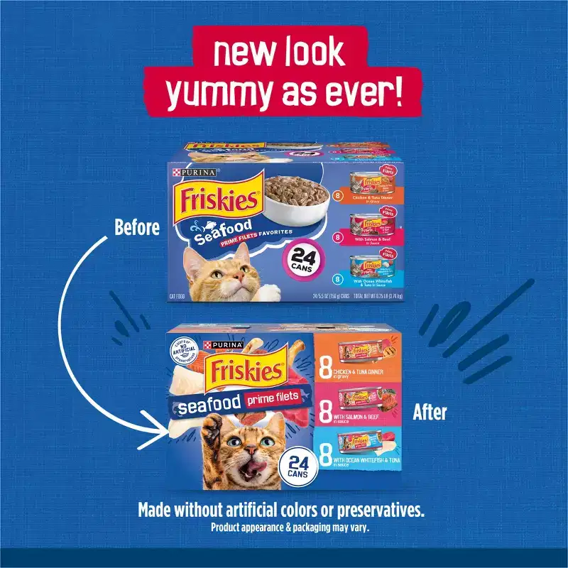Purina Friskies Seafood Prime Filets with Chicken, Beef and Seafood Wet Cat Food - 5.5oz/24ct Variety Pack