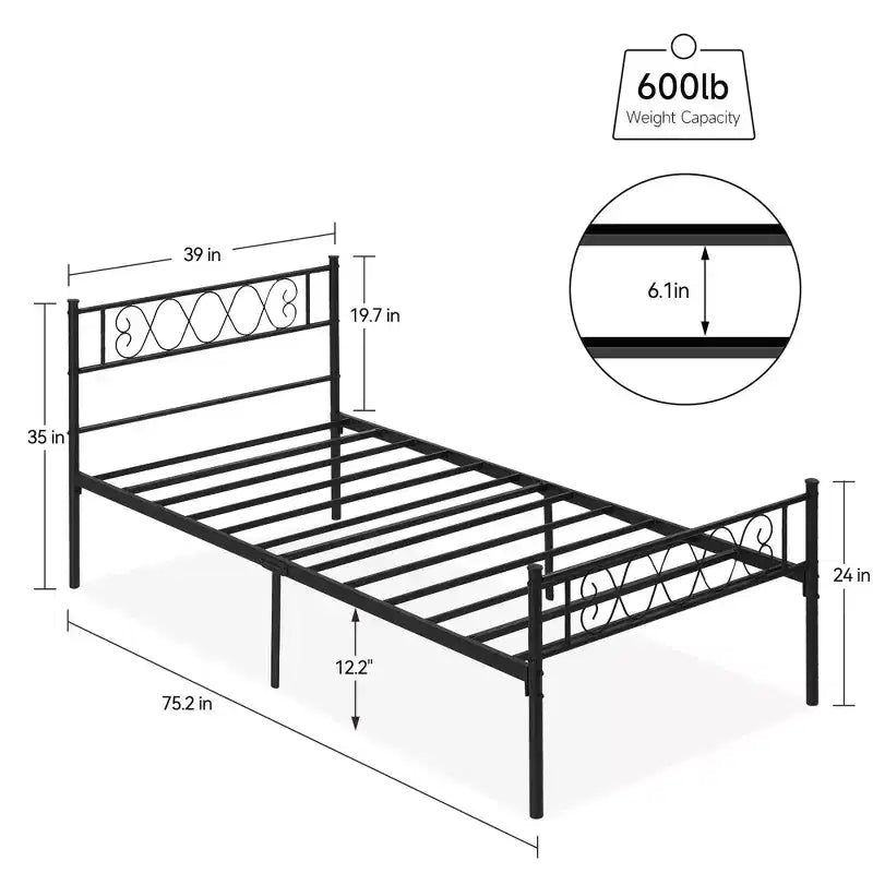 Metal Platform Bed Frame with Headboard & Footboard
