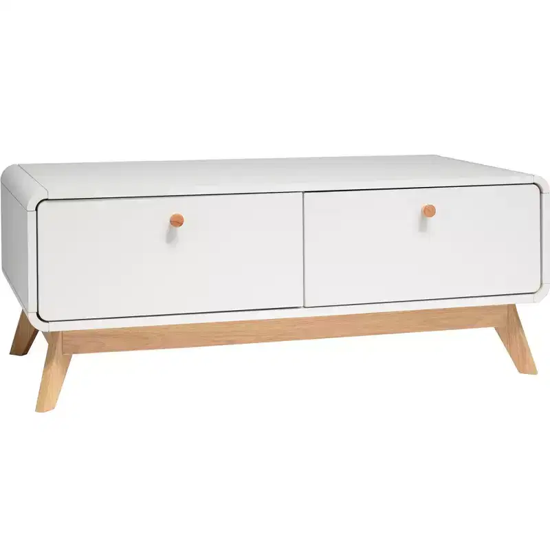 Ren Home Leva Scandinavian 2 Drawer Curved Entertainment Console, White