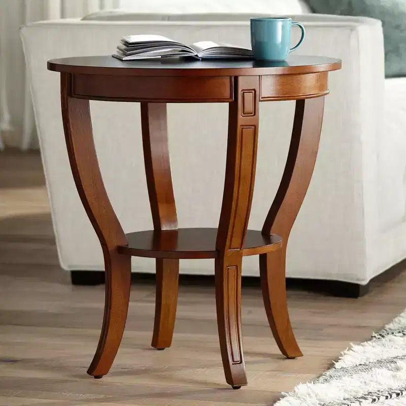 Elm Lane Patterson II Vintage Cherry Wood Round Accent Side End Table 26 Wide with Lower Shelf Brown Curving Legs for Living Room Bedroom Bedside