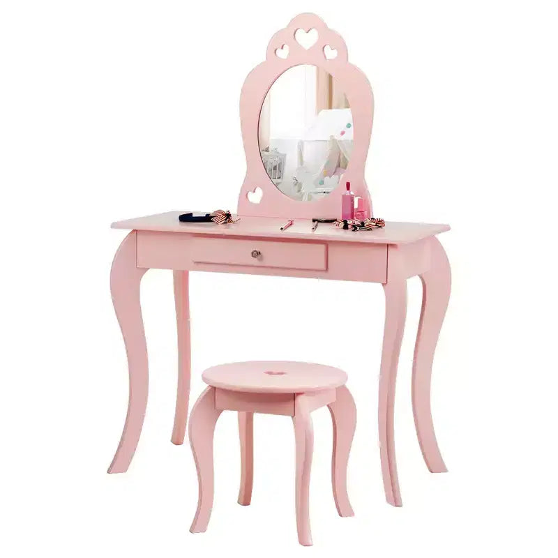 Costway Kids Vanity Set Princess Makeup Dressing Play Table Set W/Mirror