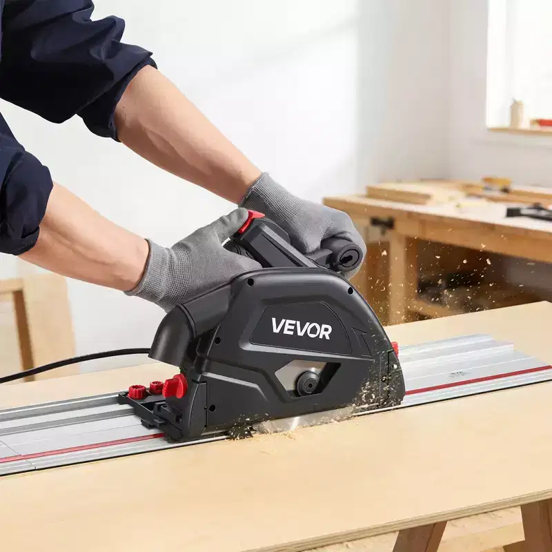 VEVOR Track Saw, 6-1/2-In, Plunge-Cut Circular Saw Kit,Tracksaw with 48-Tooth Carbide-Tipped Blade, 0-45Angle Adjustment, 2.16in Cutting Depth,Black