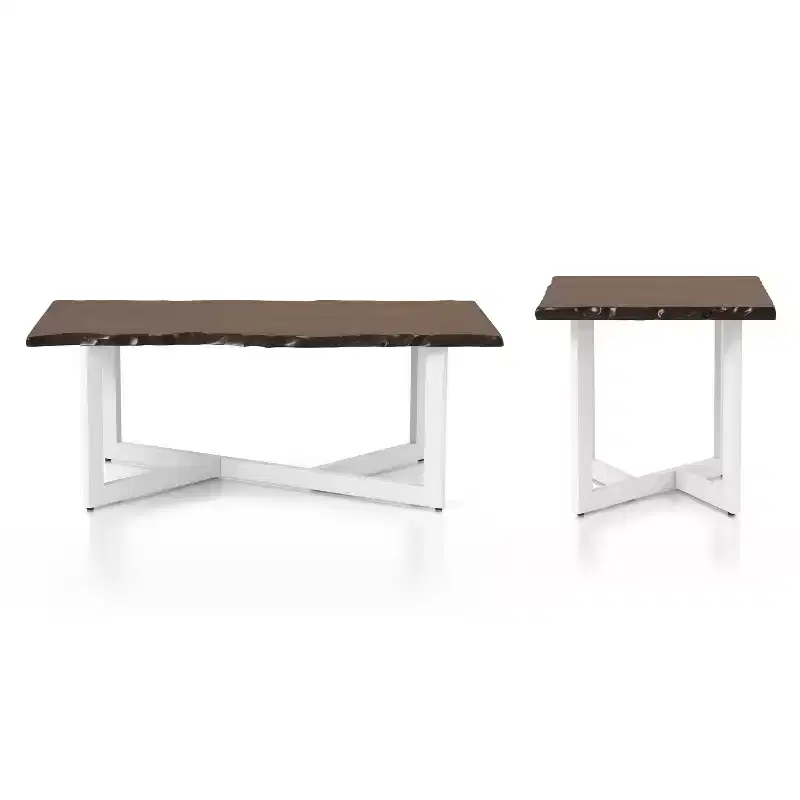 Grinta Coffee and End Table Set Oak - miBasics: Transitional Style, Live Edge, Metal Base