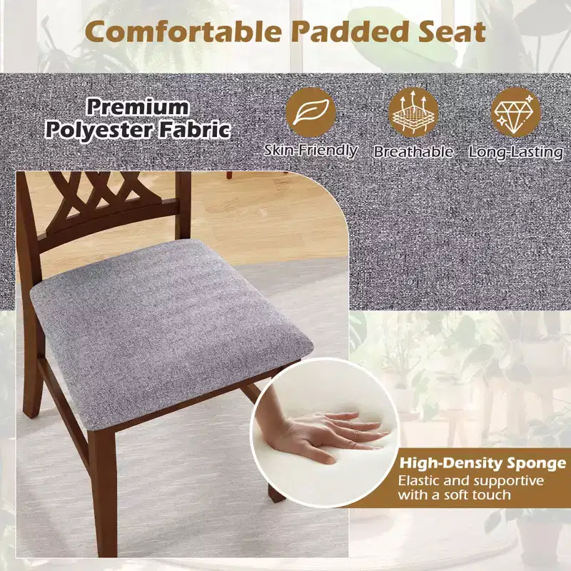 Costway Dining Chairs Set of 2 w/Padded Seat Hollowed Backrest & Rubber Wood Frame