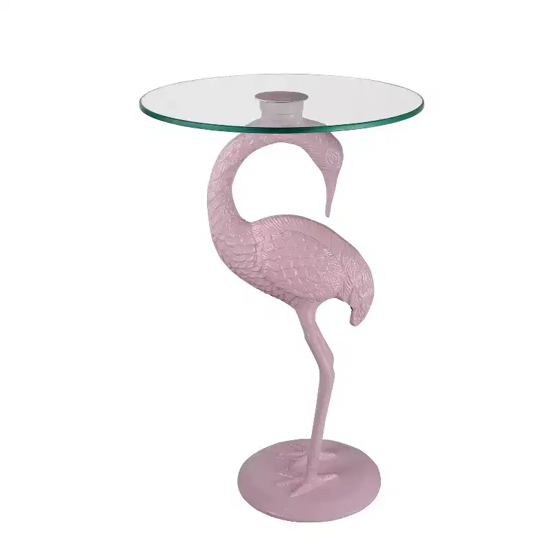 JONATHAN Y Blanche 25 Classic Mid-Century Glass Top Flamingo End Table