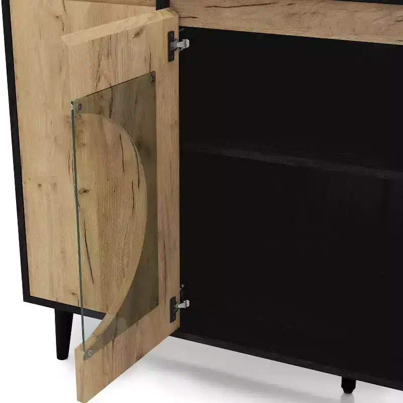 Andrew Mid-Century Modern Buffet Server Light Oak/Black - miBasics