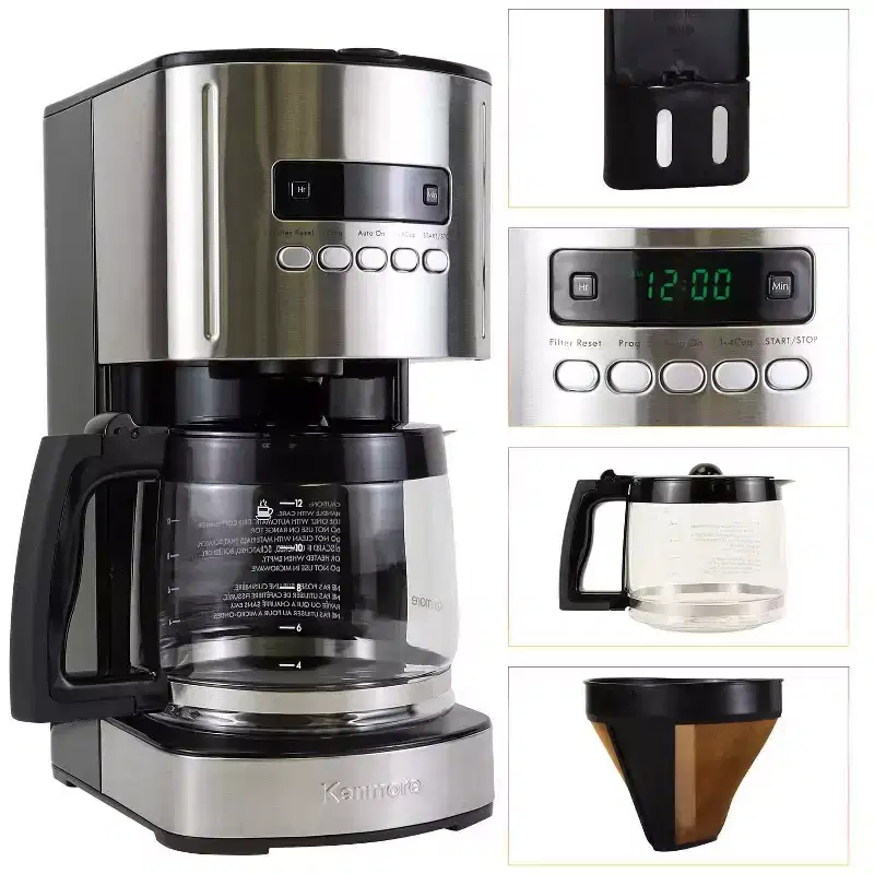 Kenmore Aroma Control Programmable 12-Cup Coffee Maker - Black/Stainless: Drip Coffee Pot, Dishwasher-Safe, 1000W, Cone Filter