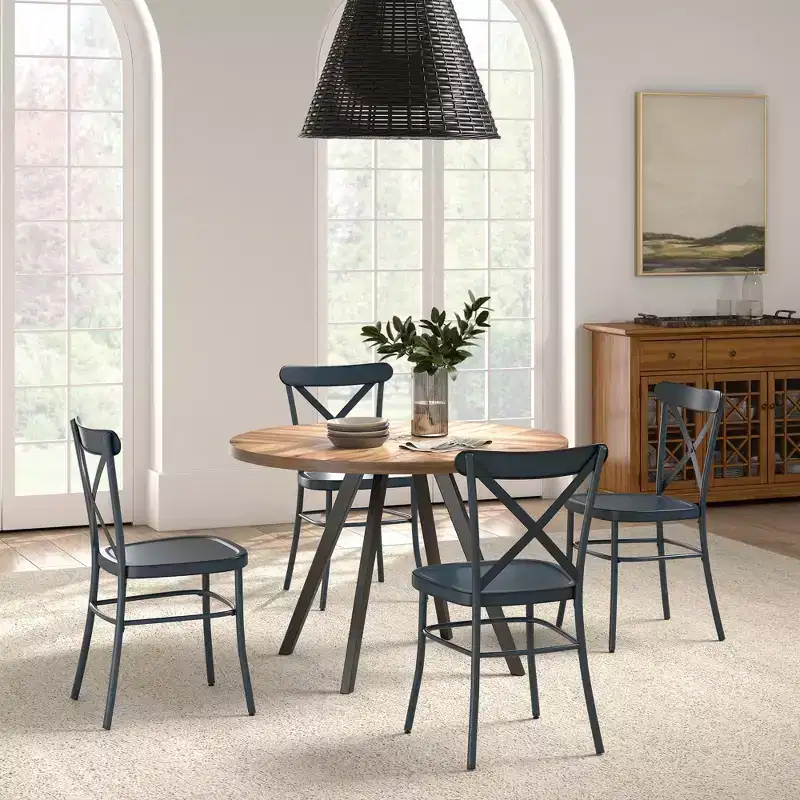 Jolana 45 Round Oak Top Black Finish Dining Table and X-Back Metal Chairs Set - iNSPIRE Q