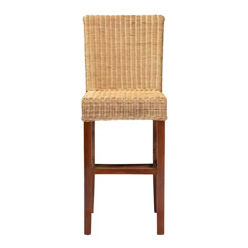 Racquel Natural Rattan & Mahogany Wood Barstool: Ergonomic, No Assembly - bali & pari