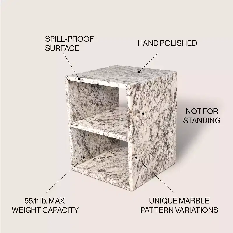 JONATHAN Y Sloane 20 Modern Natural Marble Handmade Rectangular 2-Shelf End Table