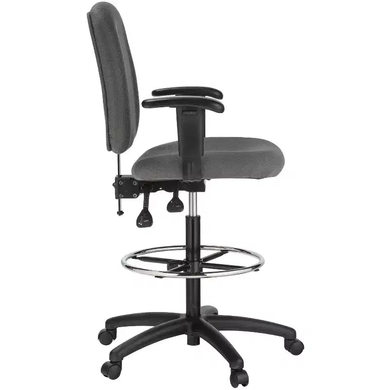 Harwick Contoured Dual Function Drafting Stool With Arms - Gray Fabric