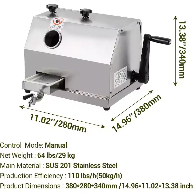 Garvee Commercial Sugar Cane Juicer Machine Manual Press Extractor Squeezer 110LBS/H