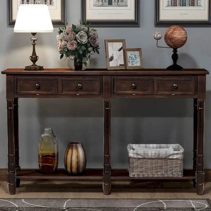 2-Drawer Console Table with Bottom Shelf