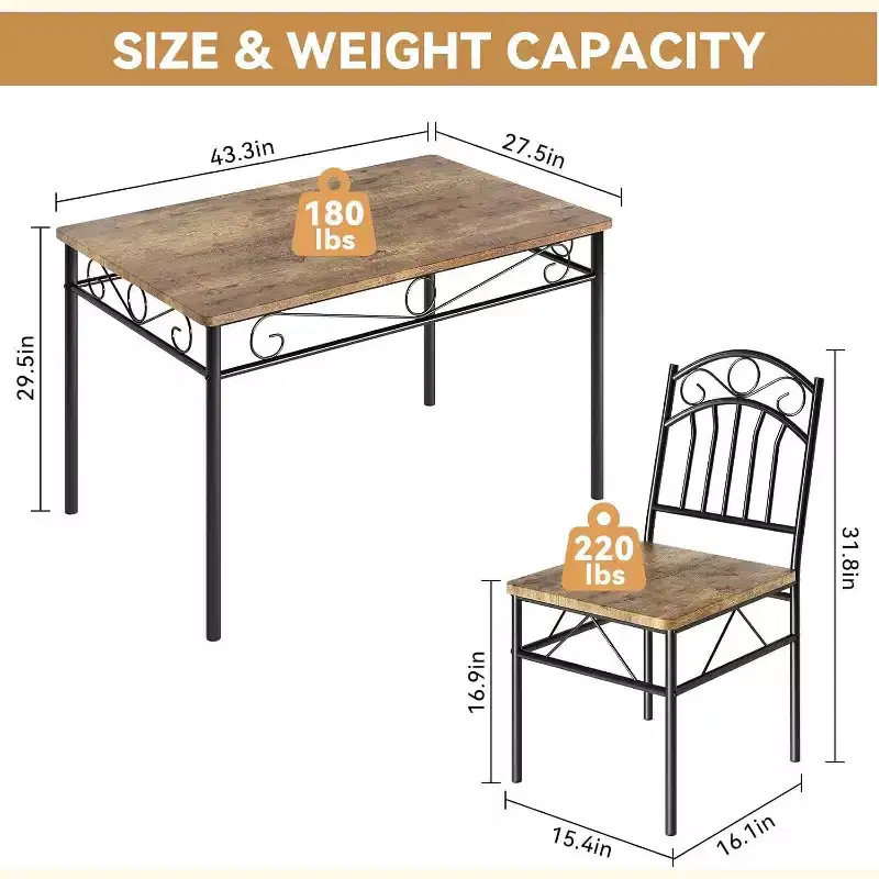 Mid-Century Modern 4-Piece Dining Set, Farmhouse Style Kitchen Table with Chairs, Rubberwood Legs, Rectangular Dinette for Dining Room & Kitchen