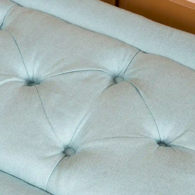 Tufted Fabric Ottoman Bench with Wooden Legs