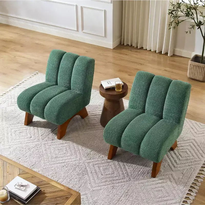 Art Leon Polar Fleece Fabric Upholstered Accent Slipper Chair with Rubber Wood Legs