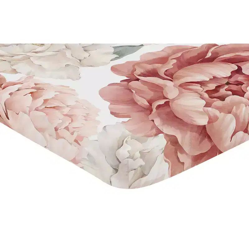 Sweet Jojo Designs Girl Baby Fitted Mini Crib Sheet Peony Floral Garden Pink and Off White