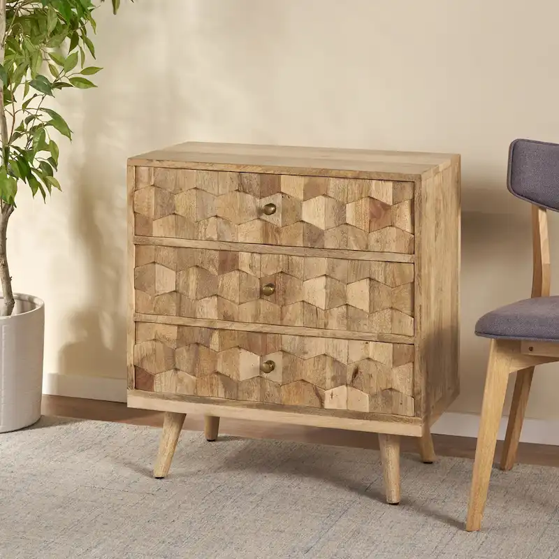 Mid-Century Modern Handcrafted Mango Wood 3 Drawer Chest