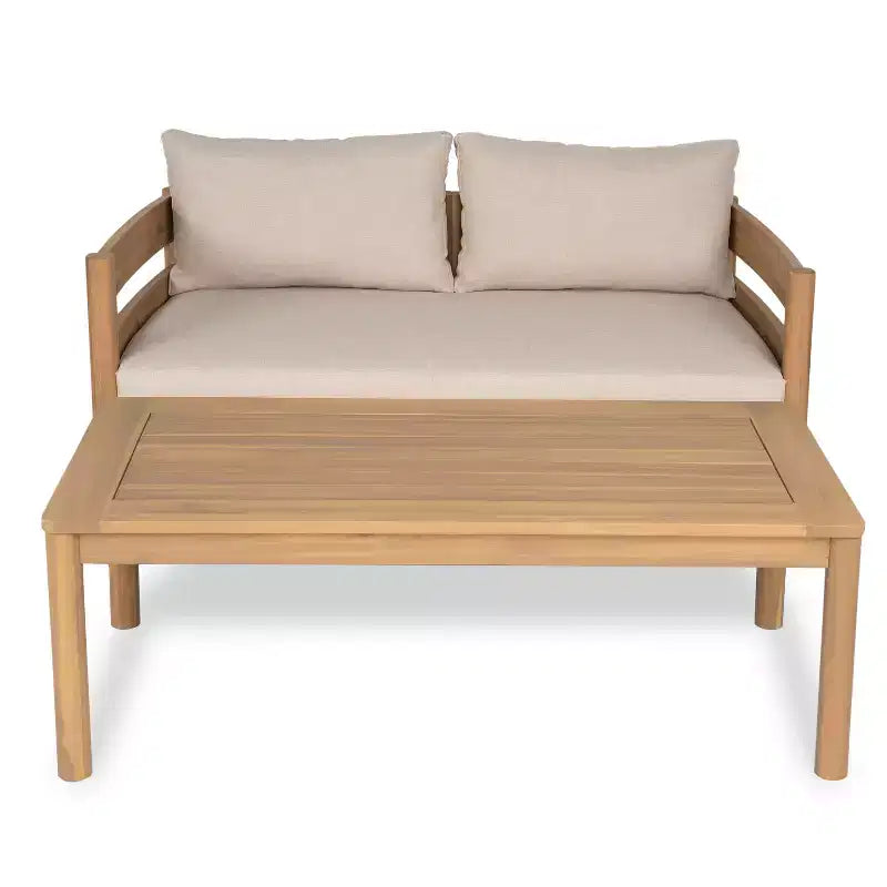Christopher Knight Home Jacinda Ourdoor Rustic Upholstered Loveseat and Coffee Table with Slat Paneling