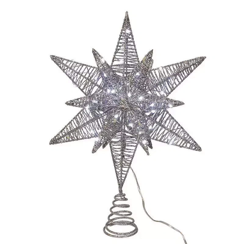 Kurt Adler 15-Inch 80-Light Cool White Micro LED Silver Starburst Tree Topper
