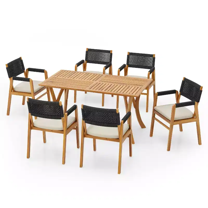 Christopher Knight Home Holomn 7 Pieces Rustic Patio Acacia Dining Set with Cushions