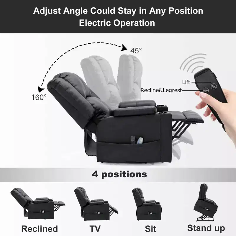 COMHOMA Massage Recliner Chair PU Leather Sofa Power Lift Chair Black