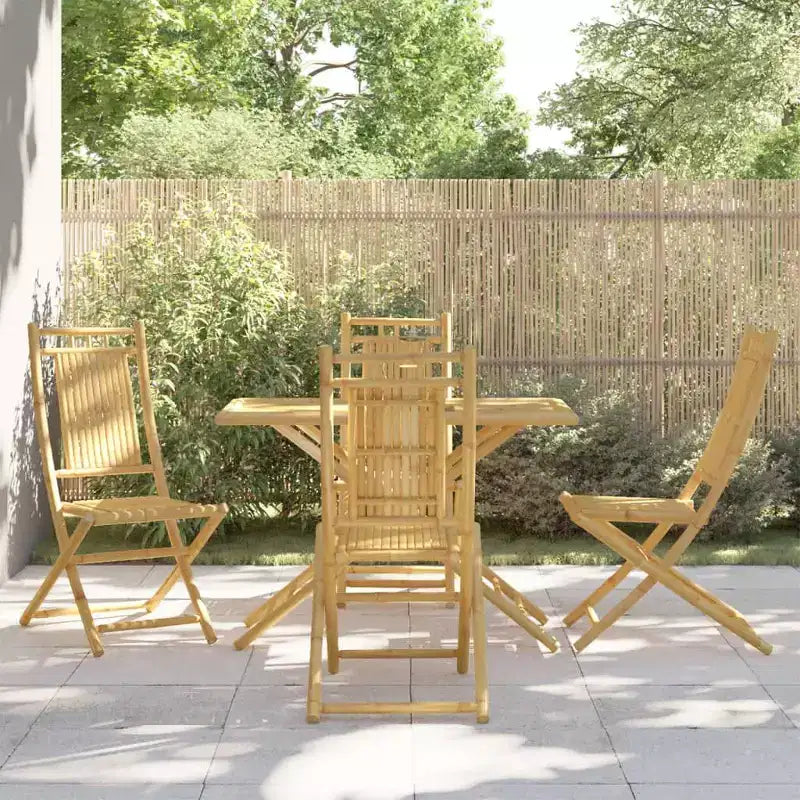 vidaXL Bamboo Patio Dining Set - 5 Piece Foldable Outdoor Garden Table and Chair Furniture - 43.3 x 21.7 Table - Waterproof - Durable