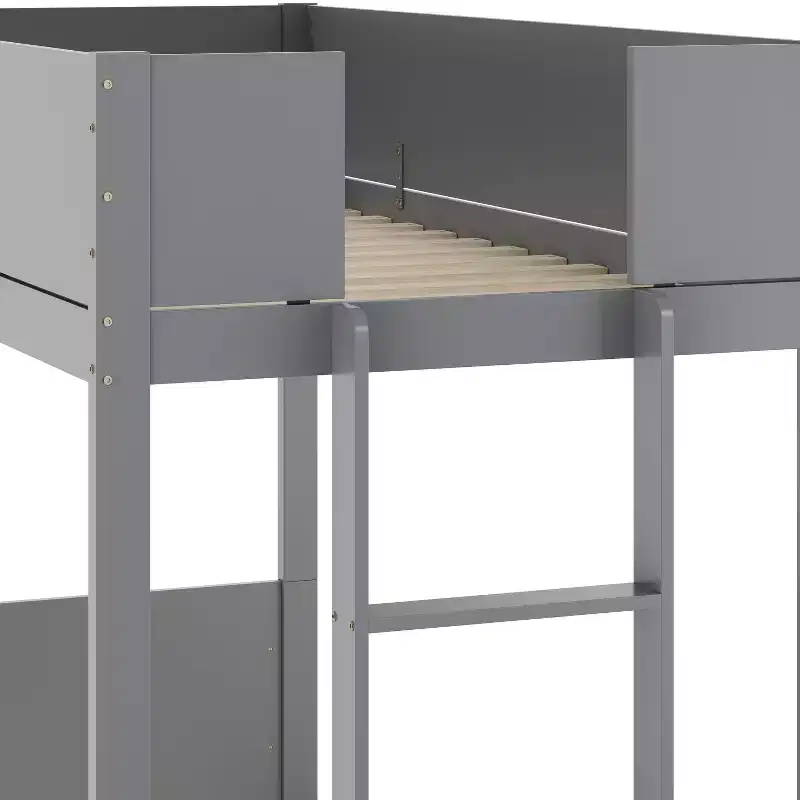 Emma and Oliver Kids Bunk Bed with Convertible, Solid Wood Frame and Easy-to-Climb Ladder with No Box Spring Required
