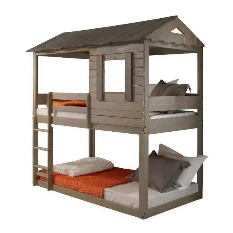 77Bunk Bed Darlene Loft and Bunk Bed Rustic Gray - Acme Furniture: Solid Pine Wood, Guardrails, Ladder, Play Area