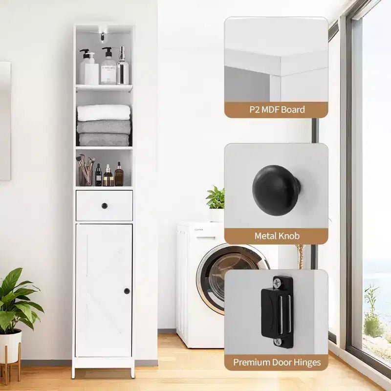 Tall Bathroom Storage Cabinet, Freestanding Tall Bathroom Organizer with 3-Tier Open Shelf & 2 Storage Cabinets
