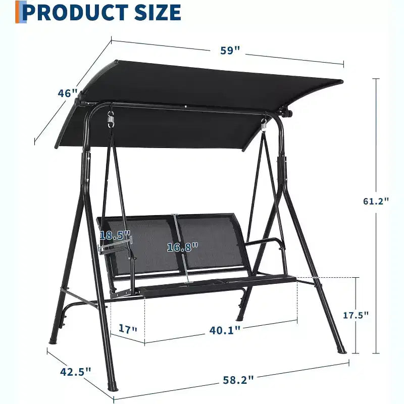 COZONY 2Seat Patio Swing with Adjustable Canopy, Waterproof Outdoor Porch Swing Bench for Backyard Lawn Garden