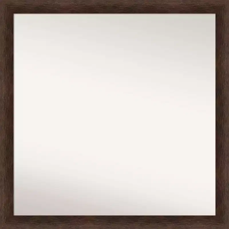 Square Wood Bathroom Wall Mirror, Warm Walnut Frame – 29