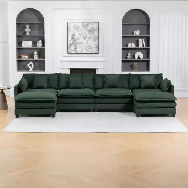 GDFStudio Dulles Modern 4-Seat Chenille Upholstered Modular Sectional Sofa with 2 Ottomans