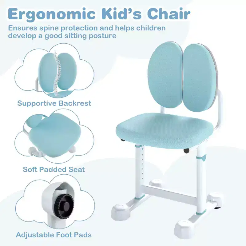 Costway Kids Study Desk & Chair Set with Tilt Desktop, Pen Holder & Tray, Reading Stand Blue/Gray