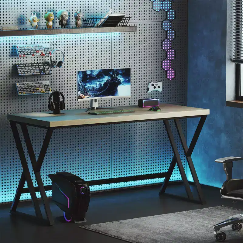 Costway 2PCS 59 Computer Desk Large Industrial Home Office Desk w/Heavy-duty Metal Frame