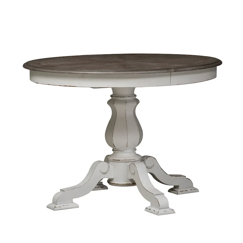 Magnolia Manor Round Pedestal Dining Table with Expandable Leaves - 2 Finishes