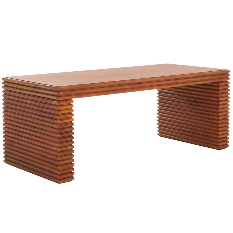 Virginie Coffee Table | Natural Wood Base & Gold Legs | 41x18x16 | Modern Chic