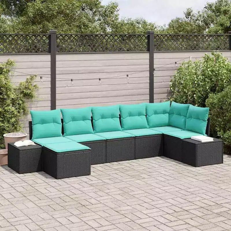 vidaXL Garden Sofa Set 7 pcs Black and turquoise 319 x 154 x 85 cm - Black and turquoise without table