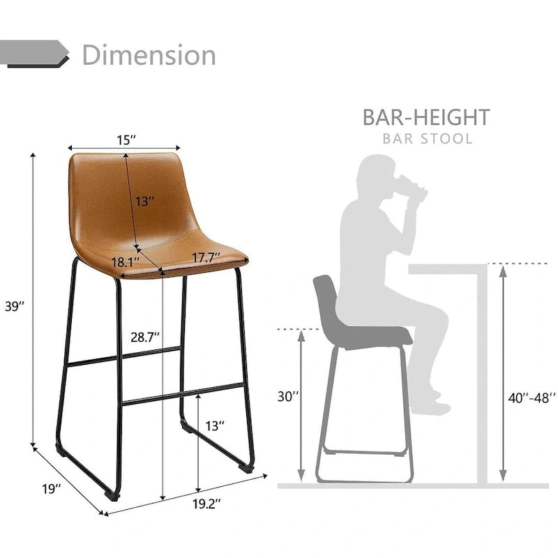 Faux Leather Counter Height Bar Stool with Iron Frame, 30 Inch