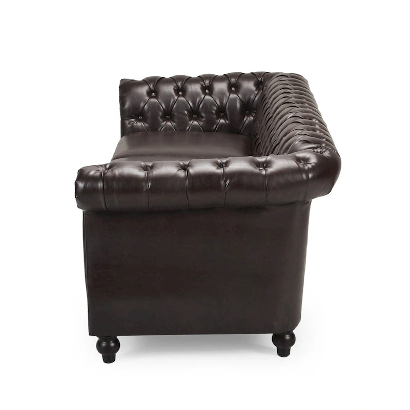 Tufted Chesterfield Faux Leather Sofa