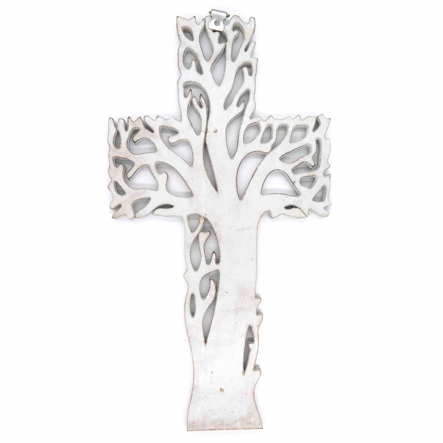 Tree of Life Cross Plaque with Whitewash Finish
