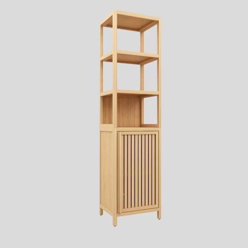Storage Tall Slim Cabinet with Shutter Door and 3 Tier Shelves, Freestanding Linen Tower Cabinet for Living Room