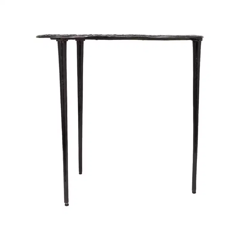 Olivia & May Aluminum Abstract Oval Shaped End Table with Shaded Glass Top Black