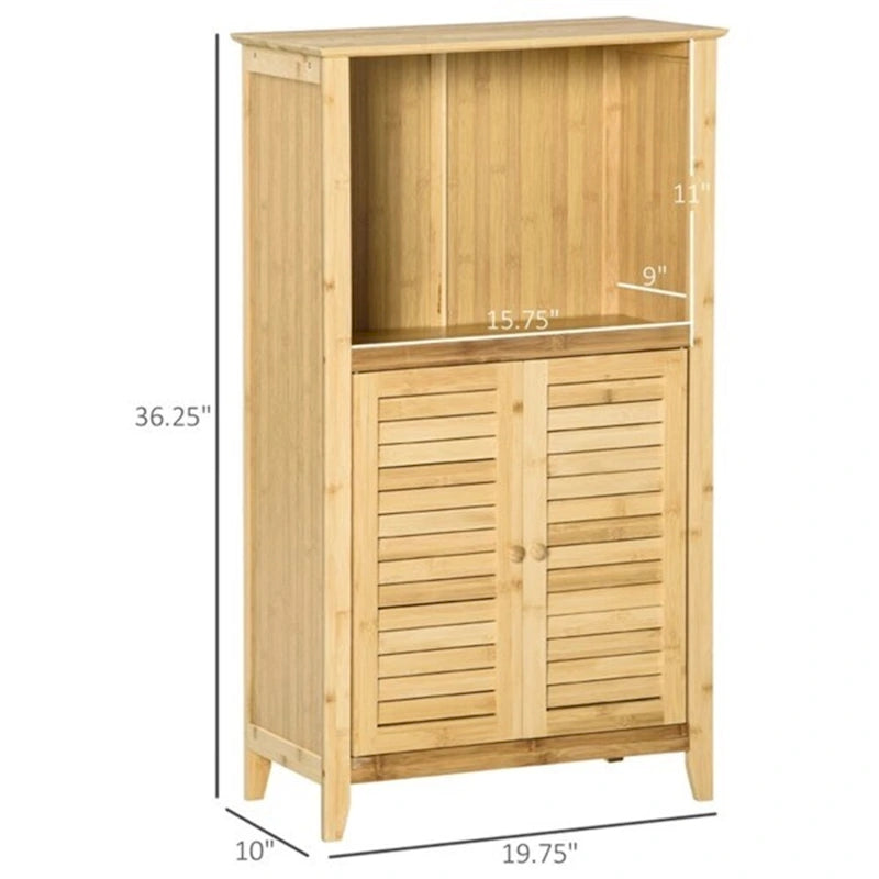 Anti-Toppling Bamboo Bathroom Floor Cabinet with Shelf and Footpad