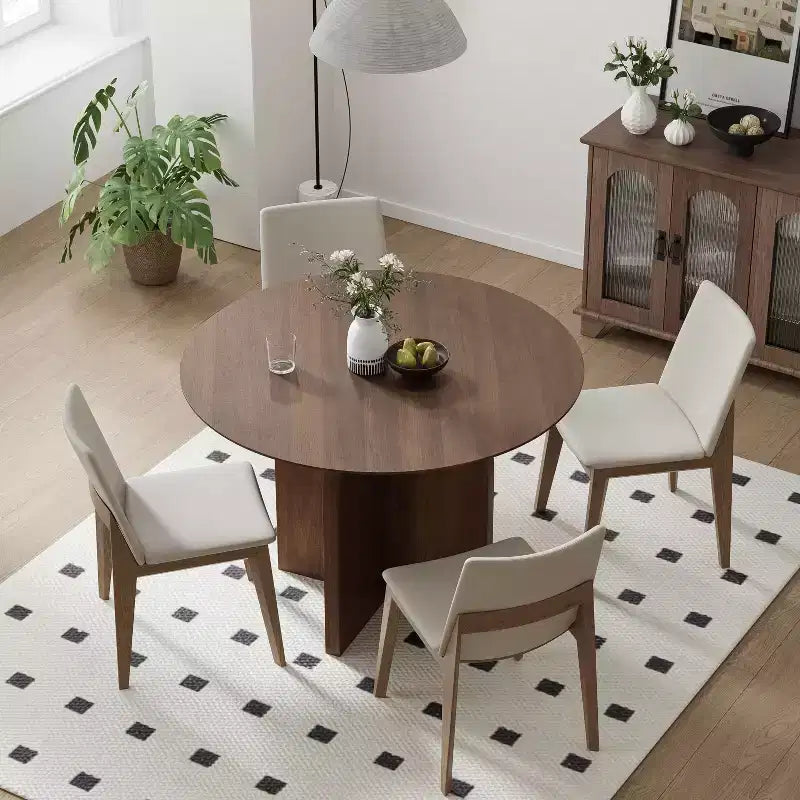 PexFix 42 x42 Solid Wood Round Dining Table with Walnut Finish and Elegant Arched Legs for Modern Dining Rooms & Kitchens